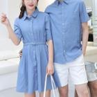 Couple Matching Short-sleeve Shirt / A-line Shirt Dress