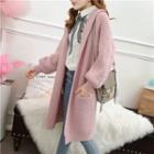 Cable Knit Hooded Open Front Long Cardigan