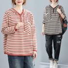 Striped Hooded Henley Sweater
