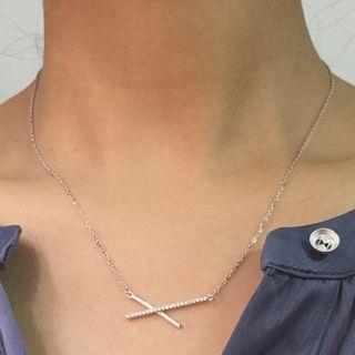 925 Sterling Silver Rhinestone Cross Pendant Necklace E232 - With Box - Necklace - One Size