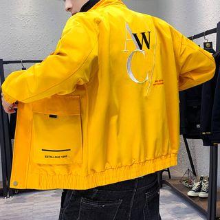 Embroidered Letter Zip Cargo Jacket