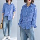 Long-sleeve Striped Shirt Stripes - Blue & White - One Size