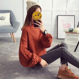 Puff-sleeve Mock Neck Sweater
