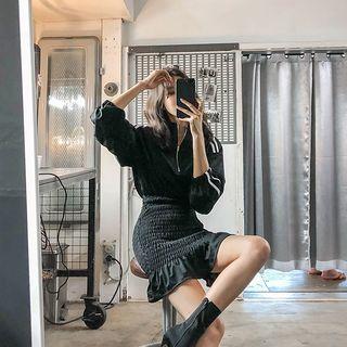 High-neck Smocked Yoke Minidress