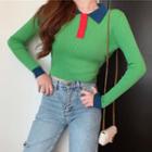 Cropped Knit Polo Shirt As Shown In Figure - One Size