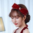 Bow Fabric Wedding Headband Wine Red - One Size