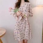 Floral Print Bell-sleeve Mini A-line Chiffon Dress
