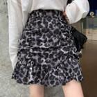 Leopard Print Shirred Mini A-line Skirt