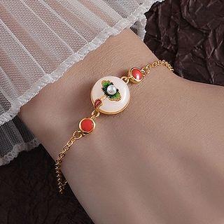 Retro Gemstone Sterling Silver Bracelet White & Red Gemstone - Gold - One Size