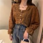 Bell-sleeve Square Neck Crochet Blouse