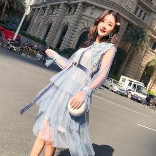 Lace Collar Mesh Shirtdress