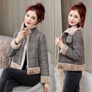 Faux Fur Lined Plaid Zip Jacket