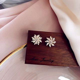Rhinestone Alloy Flower Earring 1 Pair - White - One Size