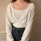 Set: Long-sleeve V-neck Crop Top + Camisole Top