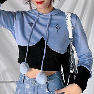 Logo Paneled Cropped Hoodie