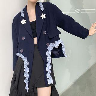 Asymmetrical Ruffled Double-breasted Blazer