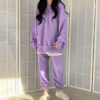 Plain Sweatshirt / Harem Sweatpants / Set
