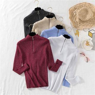 Glitter Half-zip Long-sleeve Knit Top