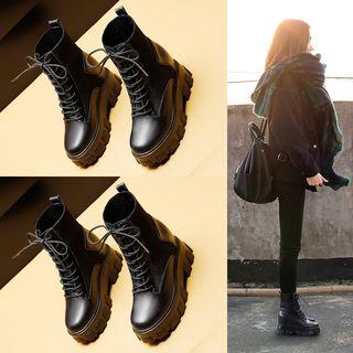 Knit Panel Platform Hidden-wedge Lace-up Short Boots