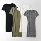 Short-sleeve Henley Knit Midi Dress