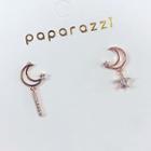 Non-matching Rhinestone Moon & Star Earring 1 Pair - Rose Gold - One Size