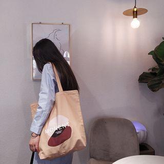 Lettering Print Tote Bag Monent - Khaki - One Size