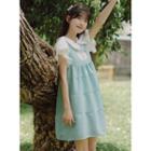 Bell-sleeve Collar Blouse / Tiered Mini A-line Overall Dress / Set