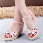 Printed Faux-leather Wedge Sandals