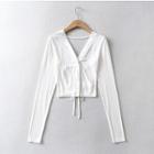 Long-sleeve Bow-back Ribbed T-shirt