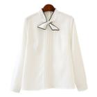 Pintuck Bow Long-sleeve Blouse