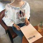 Embroidered Puff-sleeve Top