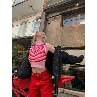 Heart Print Cropped Knit Vest