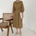 3/4-sleeve Sashed Midi Dress