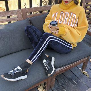 Contrast-trim Velvet Leggings