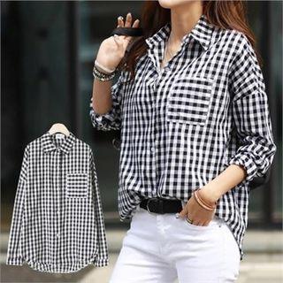 Pocket-front Gingham Shirt Black - One Size
