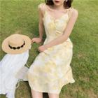 Lace Trim Light Jacket / Floral Print Spaghetti-strap Dress