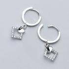925 Sterling Silver Rhinestone Square Dangle Earring 1 Pair - S925 Silver - Silver - One Size