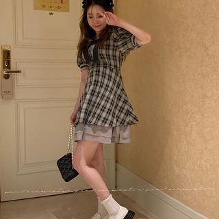 Plaid Bow A-line Mini Dress