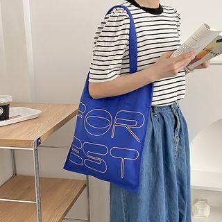Lettering Canvas Tote Bag Sapphire Blue - One Size
