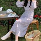 Long-sleeve Floral A-line Dress / Cardigan