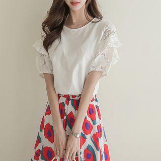 Lacy Puff-sleeve Cotton Top