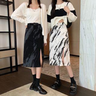All-over Print Slit-hem Midi A-line Skirt