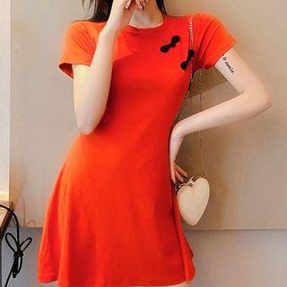 Frog Button Detail Short-sleeve A-line Dress