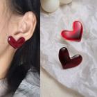 Heart Stud Earring 1 Pair - Red Love Heart - One Size