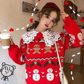 Christmas Sweater / Lace Collar Shirt