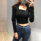 Square-neck Long-sleeve Cropped T-shirt