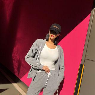 Set: Plain Hoodie + Band-waist Pants