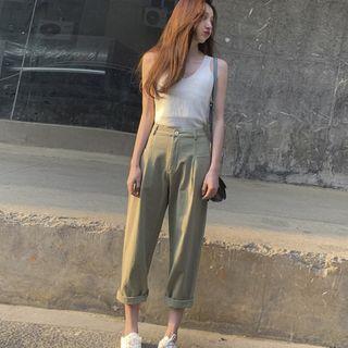 Set: Plain Sleeveless Knit Top + Plain Straight Pants