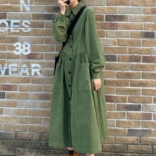 Balloon-sleeve Midi A-line Shirtdress