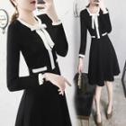Long-sleeve Bow Accent A-line Dress
